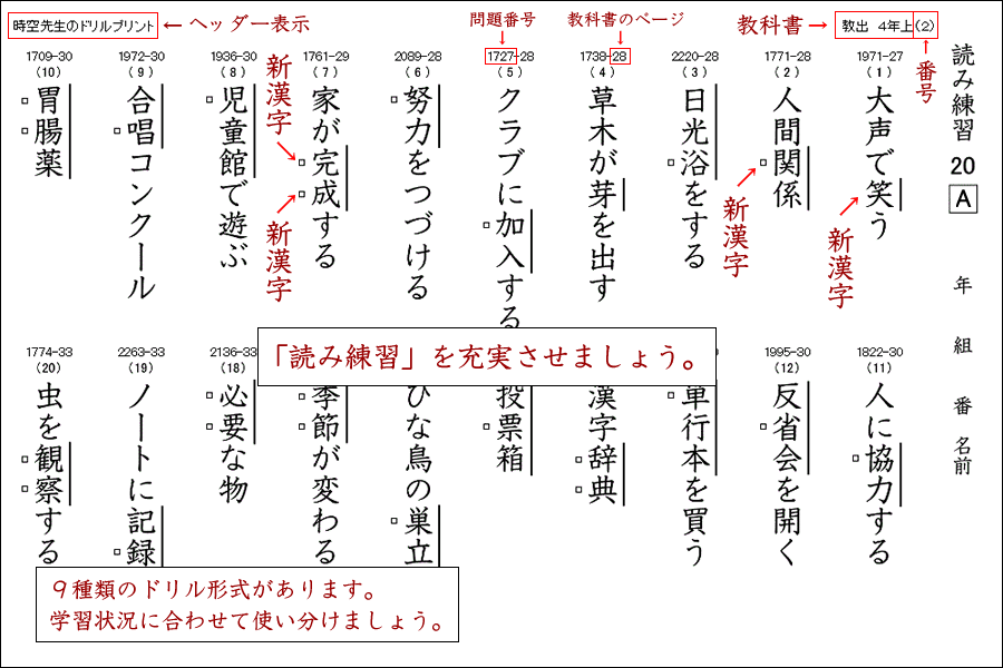 漢字の異なる読みを効率的に覚える 時空先生のドリルプリント