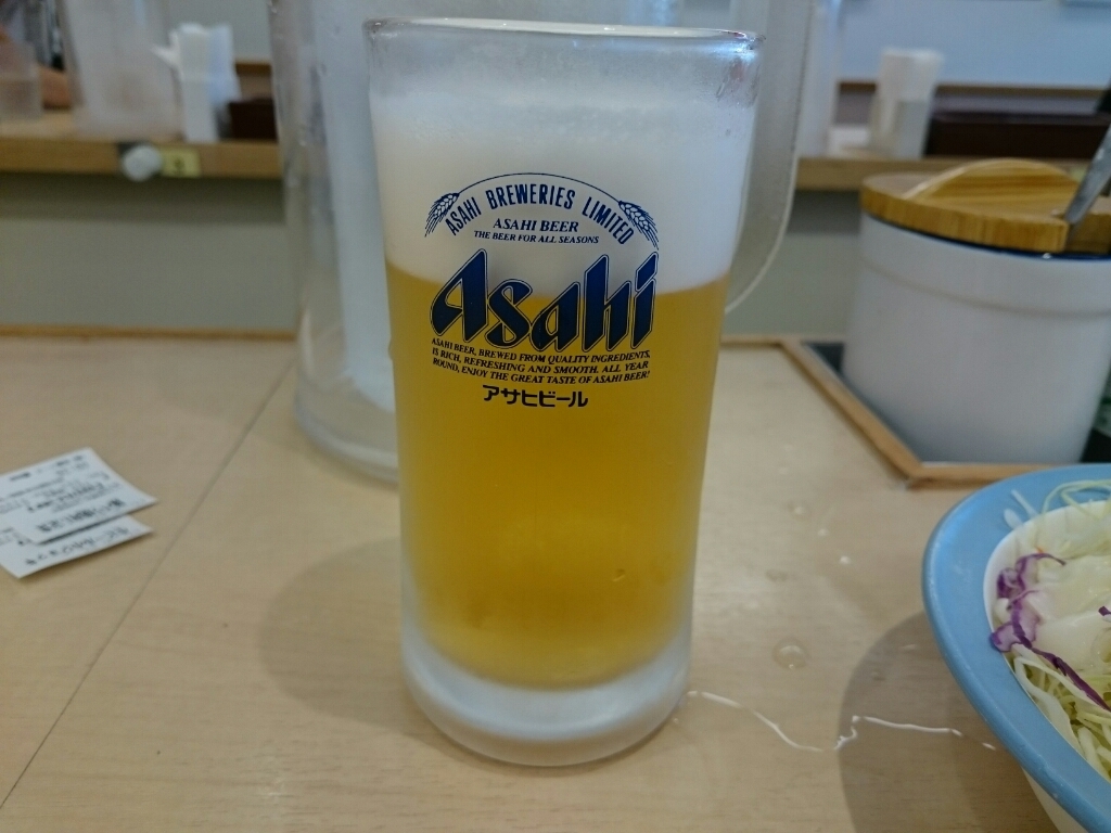 9/26夜勤明け 豚バラ焼き肉ラージ定食¥700 + 生ビール¥150×2杯@松屋_b0042308_17543196.jpg