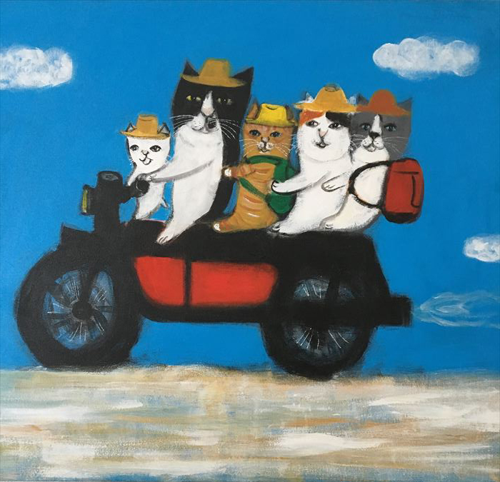 Pepe Shimadaさんの絵 Motorcycle Vacation Cats おみやげｍｙラブ