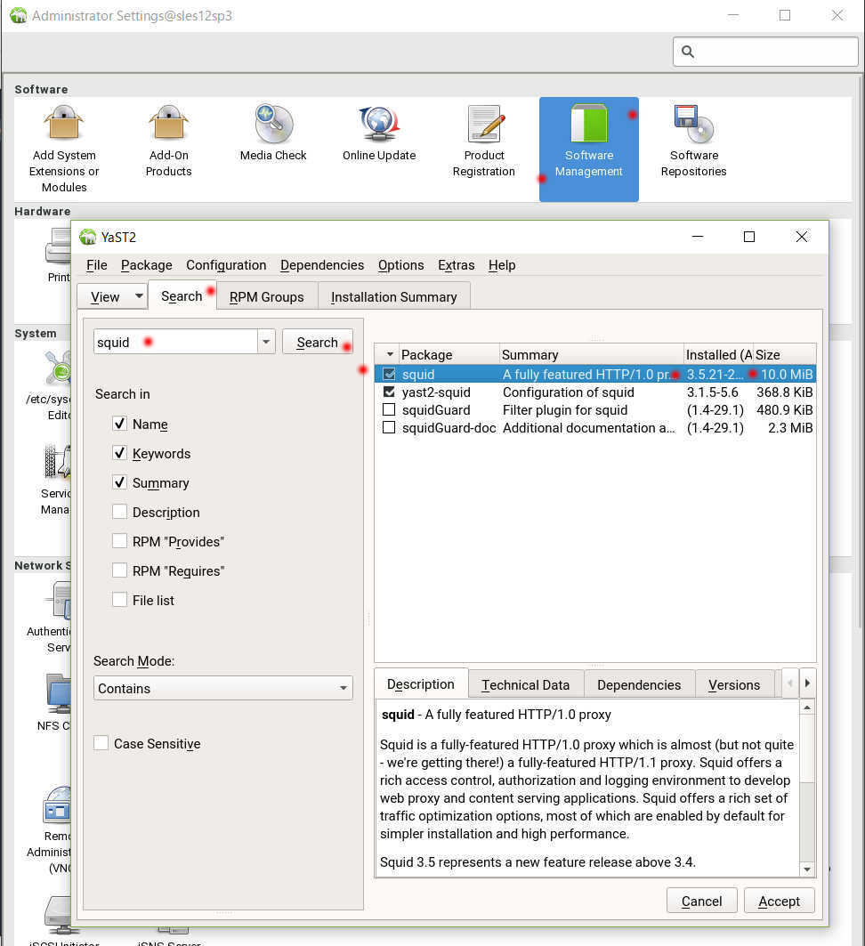 SUSE Linux 12 (SLES12 sp3) で YaST から Squid3 を導入、設定_a0056607_12252656.jpg