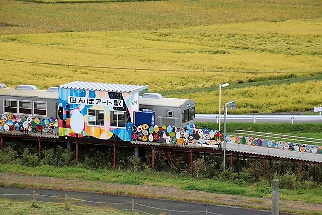 藤田八束の鉄道写真＠田舎館村の田んぼアート・・・ダイアナ王妃のアートに驚嘆・・・弘南鉄道と田んぼアート_d0181492_23505851.jpg