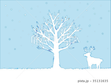 冬の木とトナカイのイラスト アトリエ Chica