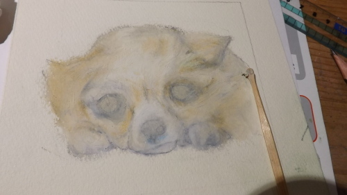 ハンドメイド　絵画　クレパス　犬 色鉛筆はカッターで削ります✏️✨ 120色を購入した時も全部