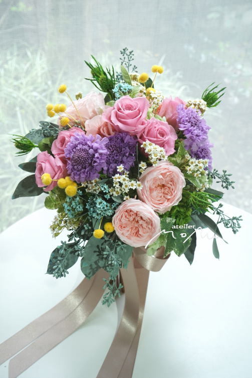 #ピンク&ランベンダーのクラッチブーケ_a0136507_22494146.jpg