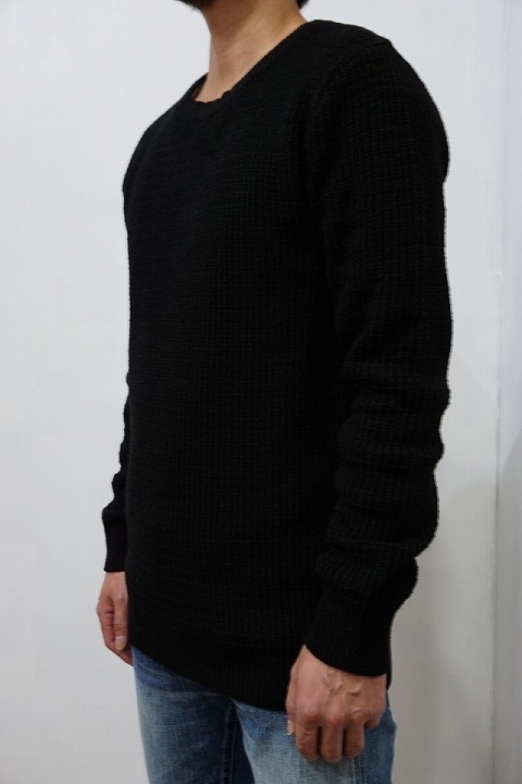 温かくなめらかな着心地!【RESOUND CLOTHING】【リサウンドクロージング】RC5-K-003 EXH waffle knit [BLACK]☆そして、売り切れ。_b0108653_03020658.jpg