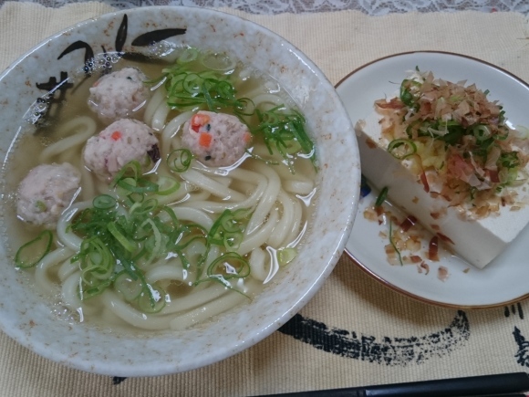 11/10 粗挽き鶏肉団子うどん + 冷奴@自宅_b0042308_11054727.jpg
