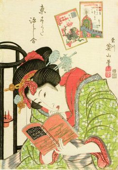 浮世絵、美人画縦二枚綴り、菊川英山画 - メルカリ
