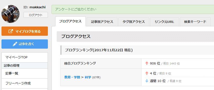 ブログランキング 科学部門 4位 みなさんのおかげです。 _c0061727_10172592.jpg