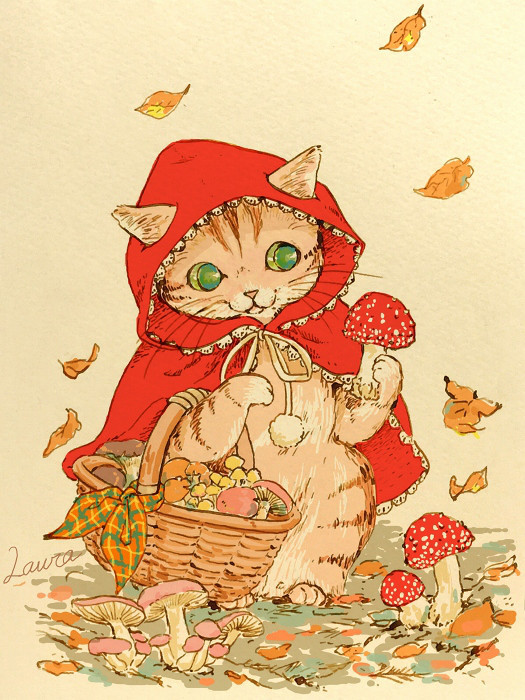 Lauraの猫イラスト・赤ずきんあぺりら　　Laura\'s Illustration \"Little Red Riding Hood Apelila\"_d0025294_18362668.jpg