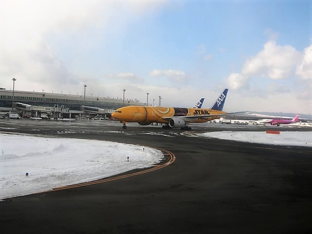 藤田八束の鉄道写真＠千歳空港でスターウオーズラッピング飛行機にご対面、そのあと飛び立つ姿が綺麗、貨物列車「レッドベア」の姿も確認_d0181492_23185233.jpg