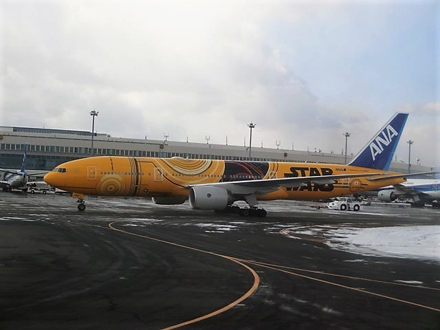 藤田八束の鉄道写真＠千歳空港でスターウオーズラッピング飛行機にご対面、そのあと飛び立つ姿が綺麗、貨物列車「レッドベア」の姿も確認_d0181492_23190977.jpg