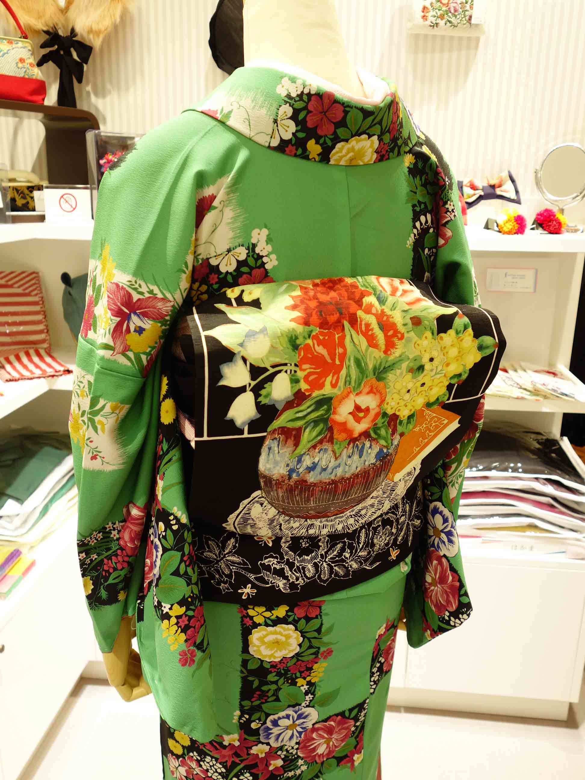 豆千代モダン　袷　着物　グリーン 着物<ラビリンス>参考コーディネート＊* : mamechiyo modern Blog