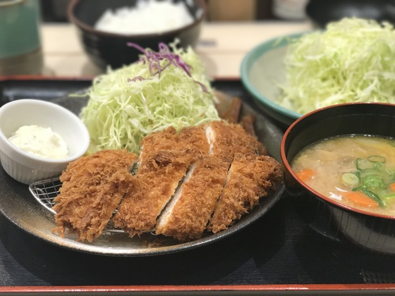 ささみカツ定食+トン汁+キャベツ別盛り@松乃家(橋本)_c0212604_208479.jpg