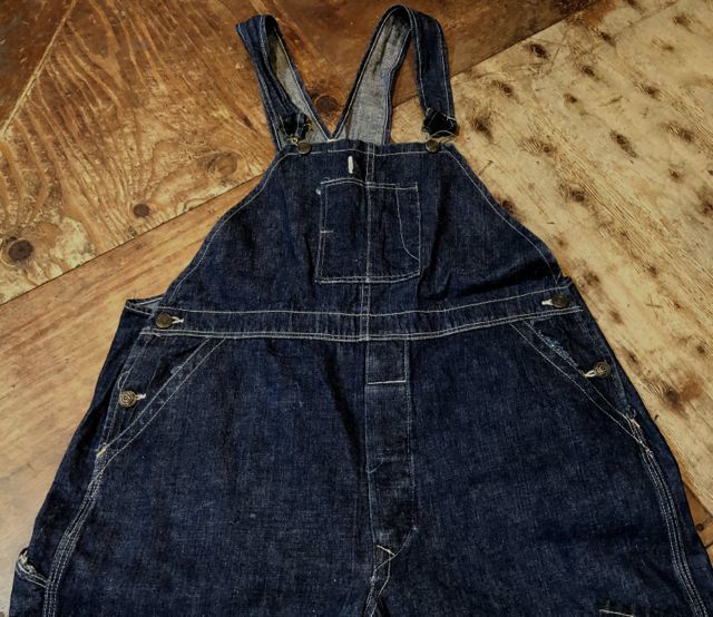 20s vintage デニムオーバーオール リペア 片ポケ 針刺し 20s vintage