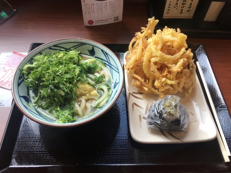 588.丸亀製麺　かけうどん（並）＋野菜かき揚げ＋高菜おにぎり_b0290610_16001883.jpeg