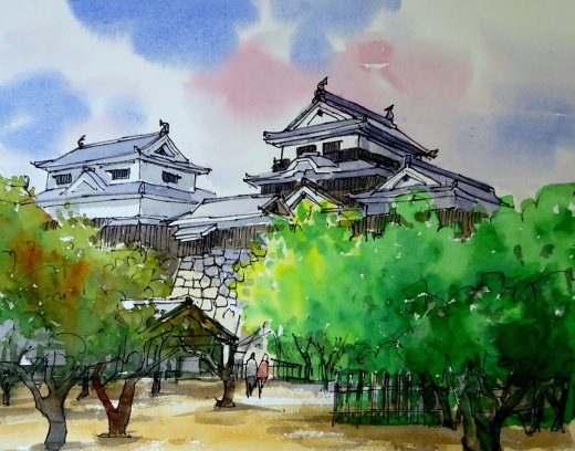 松山城（愛媛県） : tedkimotoの水彩画