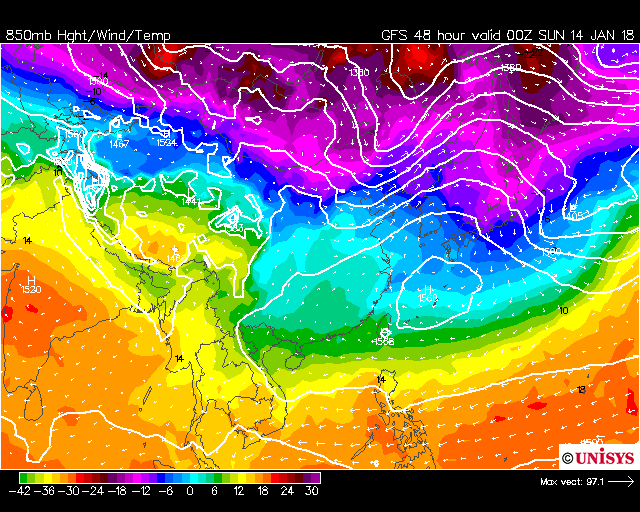 Unisys Weather　  GFS - EA - 850mb - 9Panel for East Asia(2018年1月12日版)+1ヶ月予報_e0037849_21350213.gif