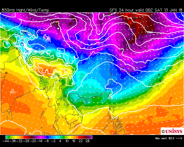 Unisys Weather　  GFS - EA - 850mb - 9Panel for East Asia(2018年1月12日版)+1ヶ月予報_e0037849_21350254.gif