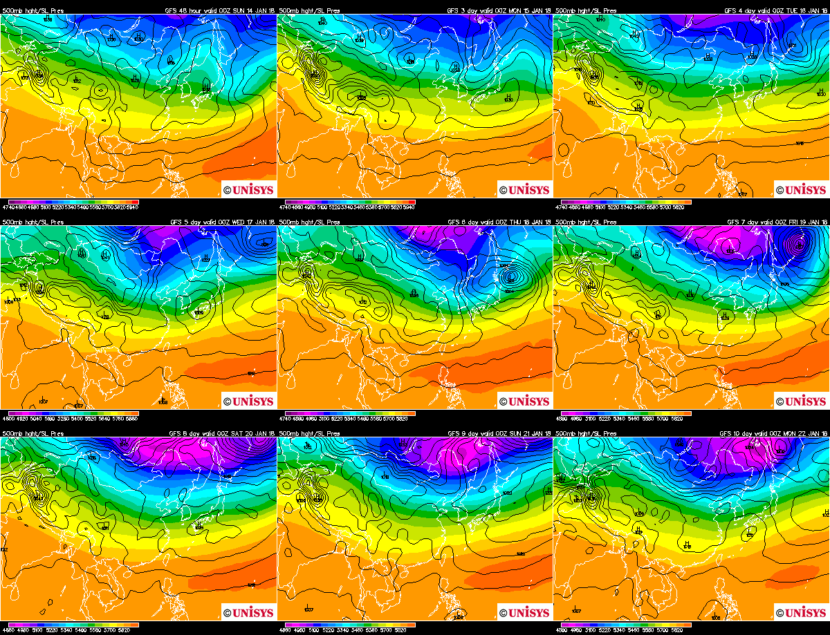 Unisys Weather　  GFS - EA - 850mb - 9Panel for East Asia(2018年1月12日版)+1ヶ月予報_e0037849_21350386.gif