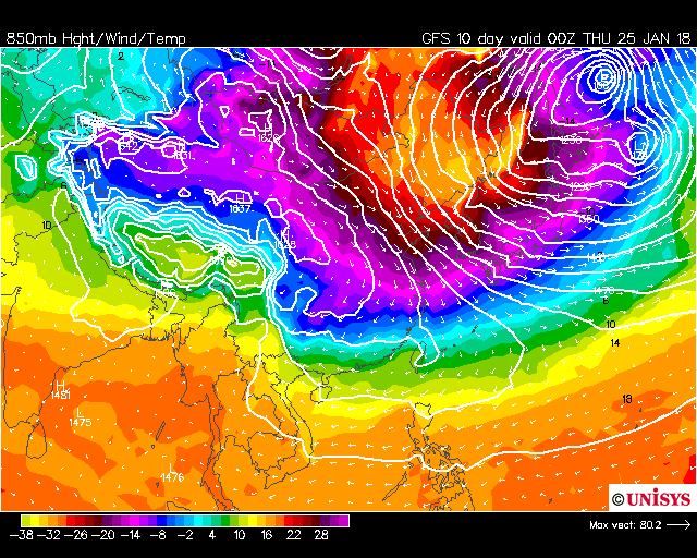 Unisys Weather　  GFS - EA - 850mb - 9Panel for East Asia(2018年1月15日版）_e0037849_21142922.gif