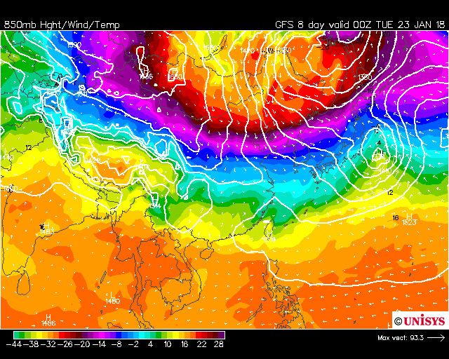 Unisys Weather　  GFS - EA - 850mb - 9Panel for East Asia(2018年1月15日版）_e0037849_21142931.gif