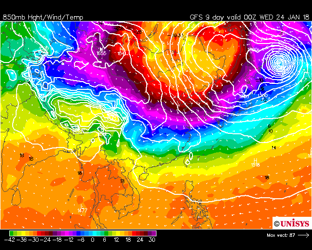 Unisys Weather　  GFS - EA - 850mb - 9Panel for East Asia(2018年1月15日版）_e0037849_21142932.gif