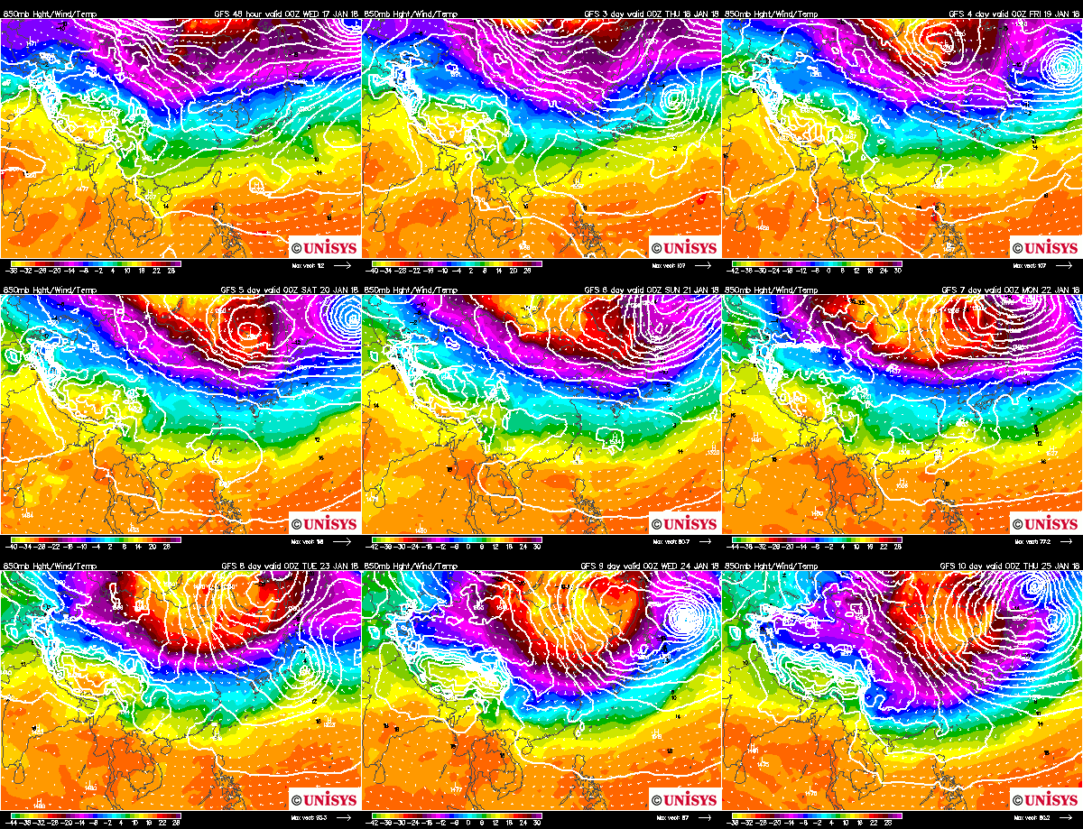 Unisys Weather　  GFS - EA - 850mb - 9Panel for East Asia(2018年1月15日版）_e0037849_21142943.gif