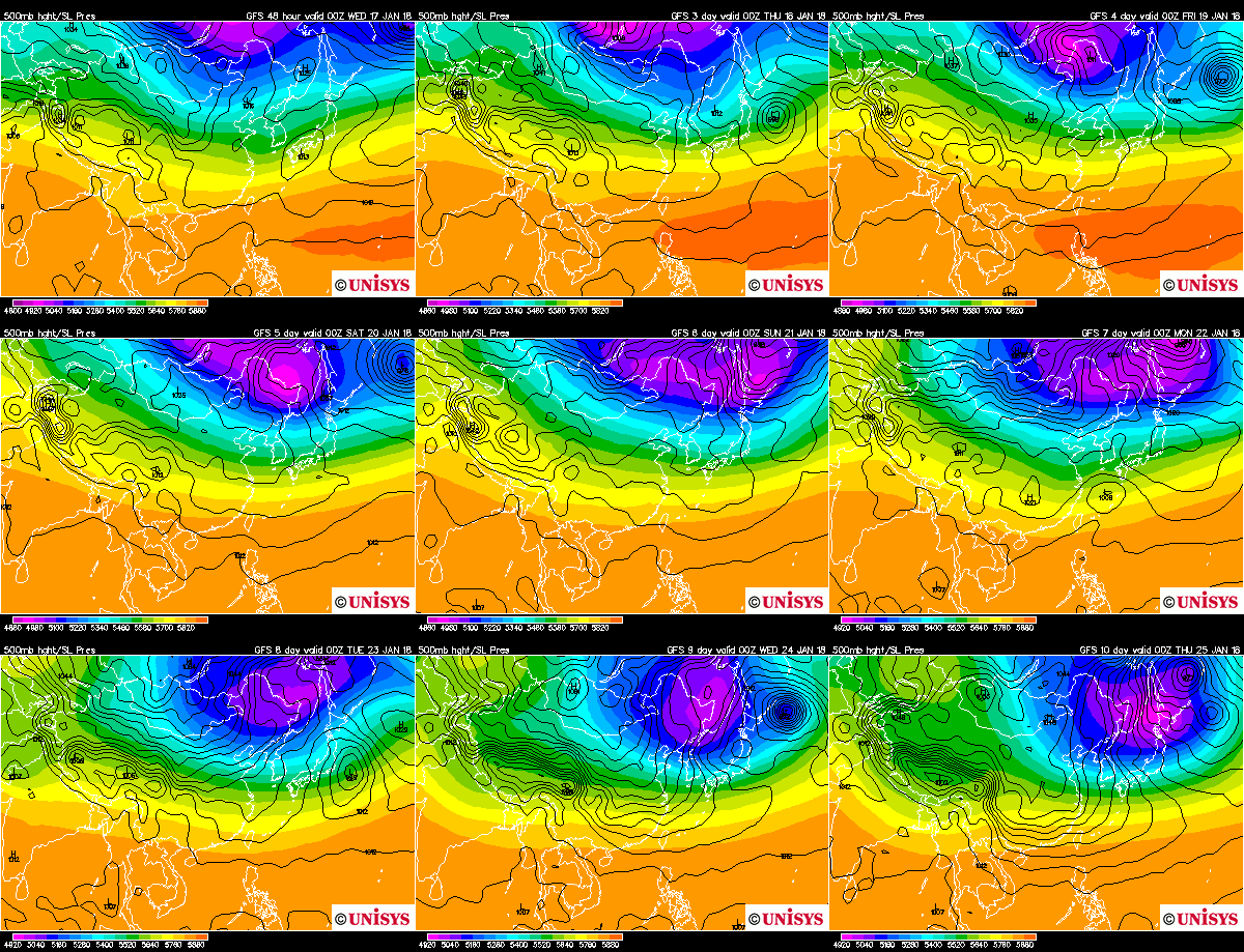 Unisys Weather　  GFS - EA - 850mb - 9Panel for East Asia(2018年1月15日版）_e0037849_21142959.gif