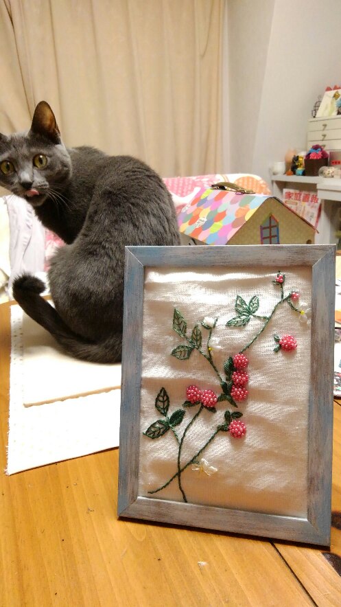 イチゴの刺繍・額に_d0152937_22181367.jpg