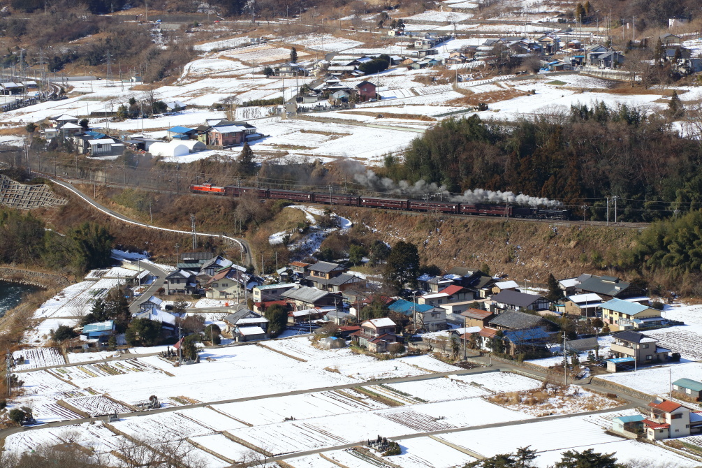 雪の蒟蒻畑を横切る煙 - 上越線・2018年冬 -_b0190710_22210733.jpg