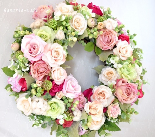 order　ｍさま　２　Vanilla,green＆Pink　wreath　_c0219357_16440101.jpg