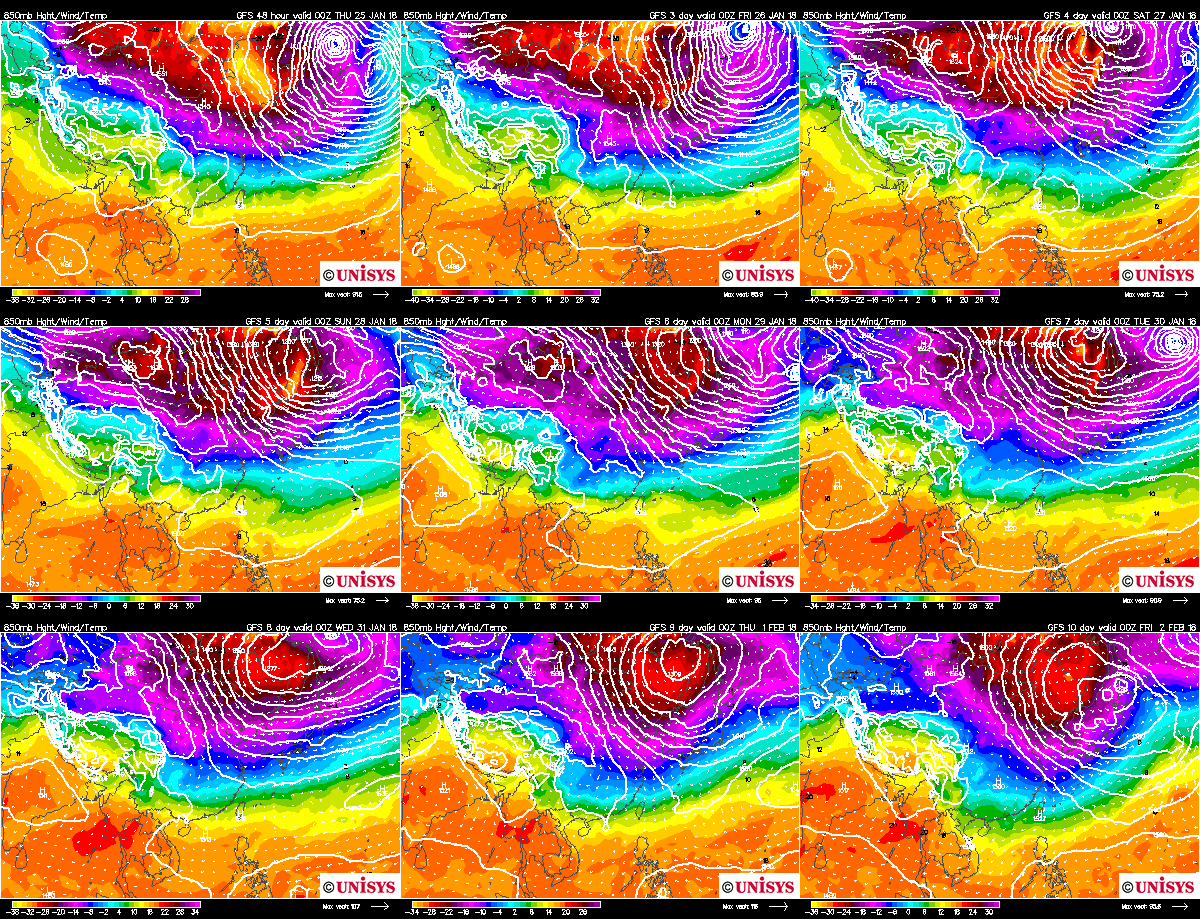 Unisys Weather　  GFS - EA - 850mb - 9Panel for East Asia(2018年1月23日版）_e0037849_22493900.gif