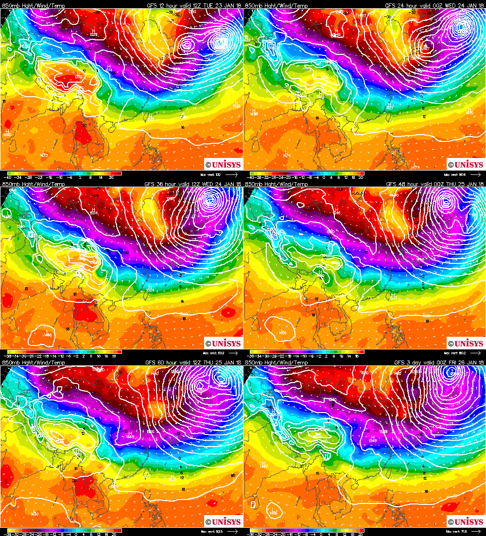 Unisys Weather　  GFS - EA - 850mb - 9Panel for East Asia(2018年1月23日版）_e0037849_22510841.gif