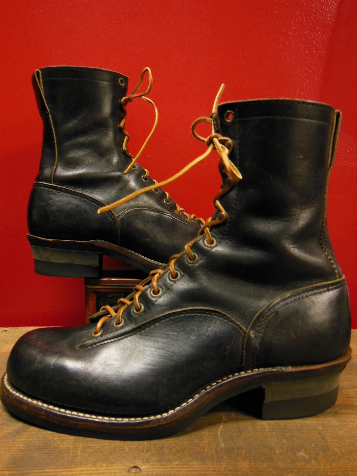 1960'S CHIPPEWA LACE TO TOE LOGGER BOOTS 黒金刺繍タグビンテージ