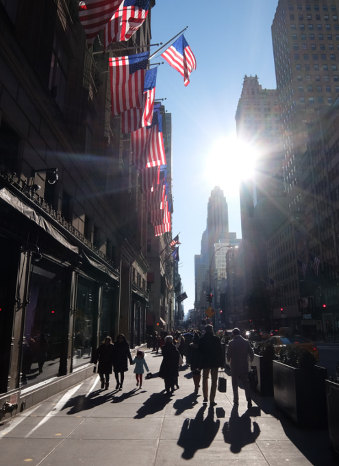 冬ならではのニューヨークの街角風景、星条旗と水色コートと赤パンツ_b0007805_22114135.jpg