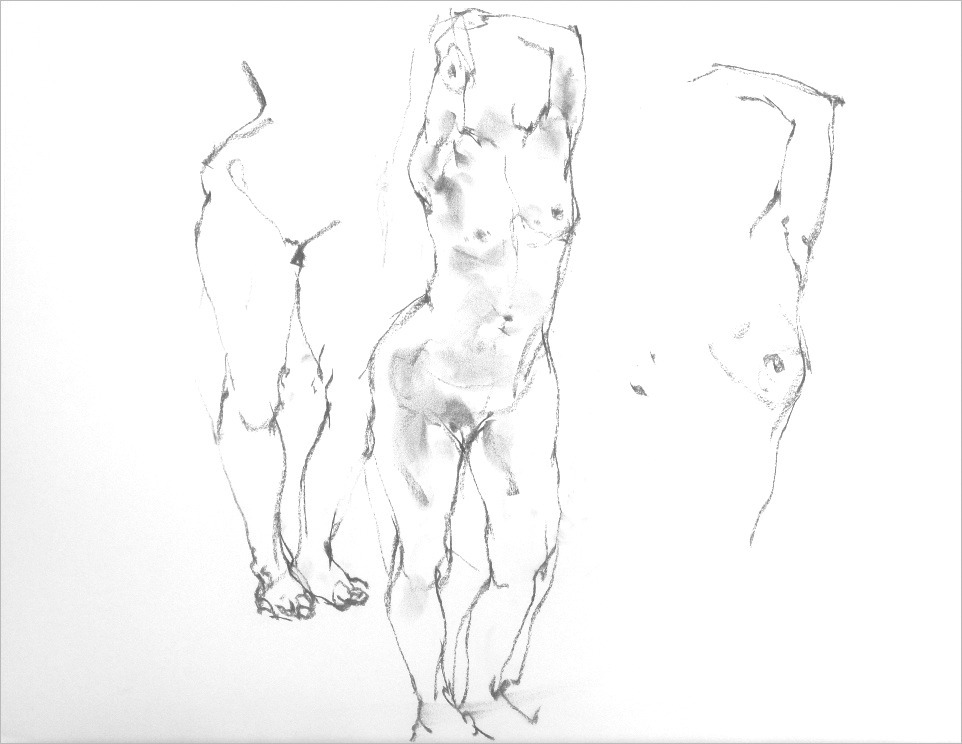 《 クロッキー(croquis) ・・・線描・木炭・10分・両手を頭に組むポーズ 》_f0159856_19005658.jpg