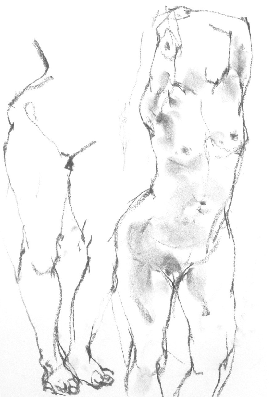 《 クロッキー(croquis) ・・・線描・木炭・10分・両手を頭に組むポーズ 》_f0159856_19083883.jpg