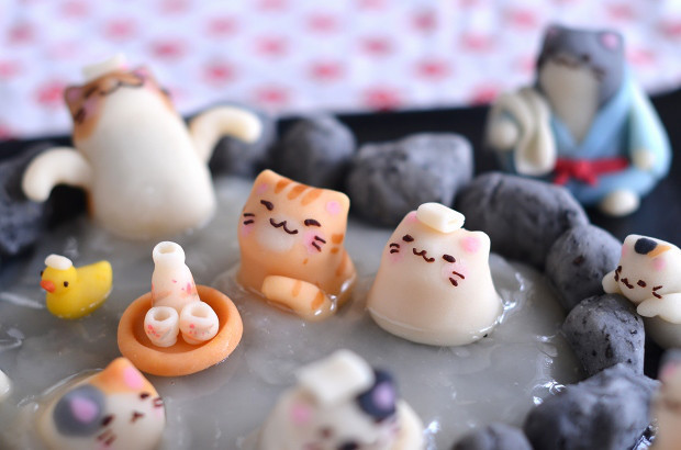  猫の日に、猫いっぱいの露天風呂練り切り（後編）　　Homemade Cats Nerikiri on Open-air Hot Spring for Japanese Cat Day 2_d0025294_17493422.jpg