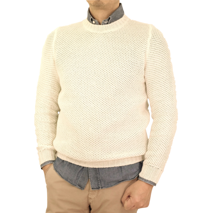 Settefili Cashmereコットンリネンクルーネックニットベージュ48 Settefili Cashmere セッテフィーリ・カシミア リネンコットン