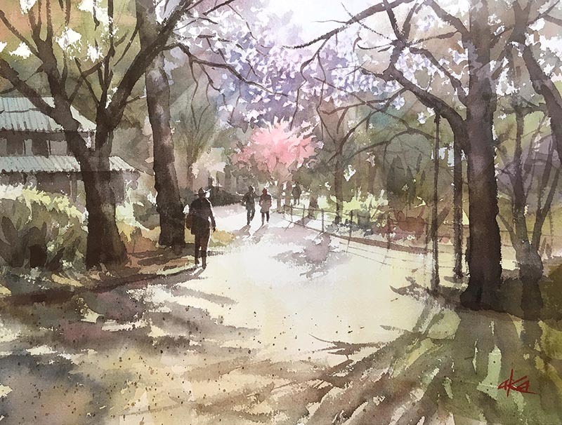 三渓園2 梅の季節に : 赤坂孝史の水彩画 AKASAKA TAKASHI
