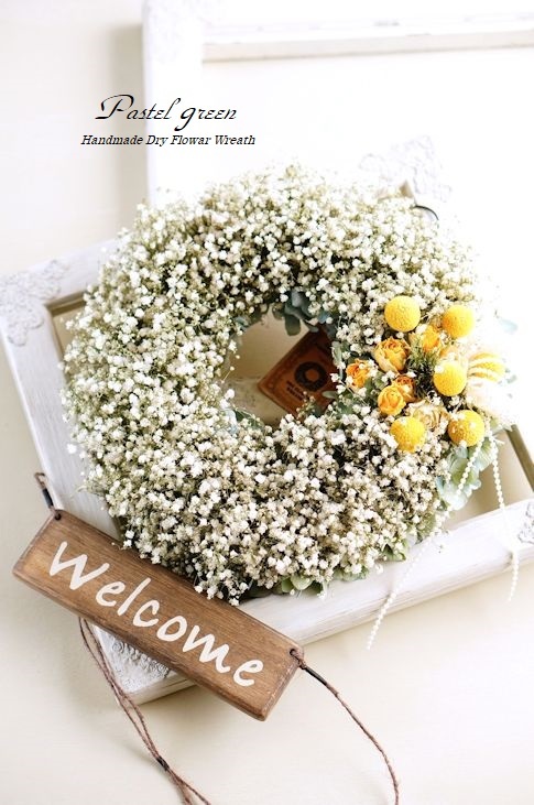 かすみ草 お花畑 ドライフラワーリース Pastel Green Flower Diary かすみ草 お花畑 ドライフラワーリース Pastel Green Flower Diary