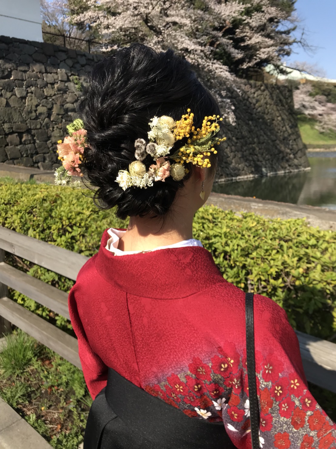 ミモザの髪飾り（大学の卒業式） : ドライフラワー花教室「Mutsu.mi」
