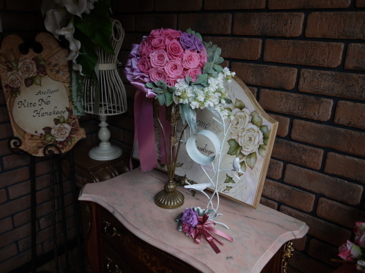 カラードレスは新婦のお母様の手作りブーケで 岩手 盛岡プリザーブドフラワースクール ショップ アフターブーケ北の花籠