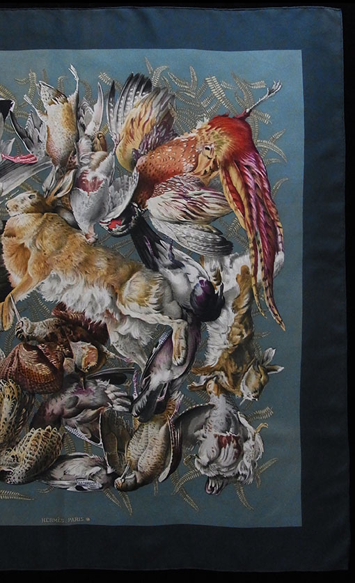 良品 激レア エルメス HERMES スカーフ カレ ジビエ 狩猟の鳥獣