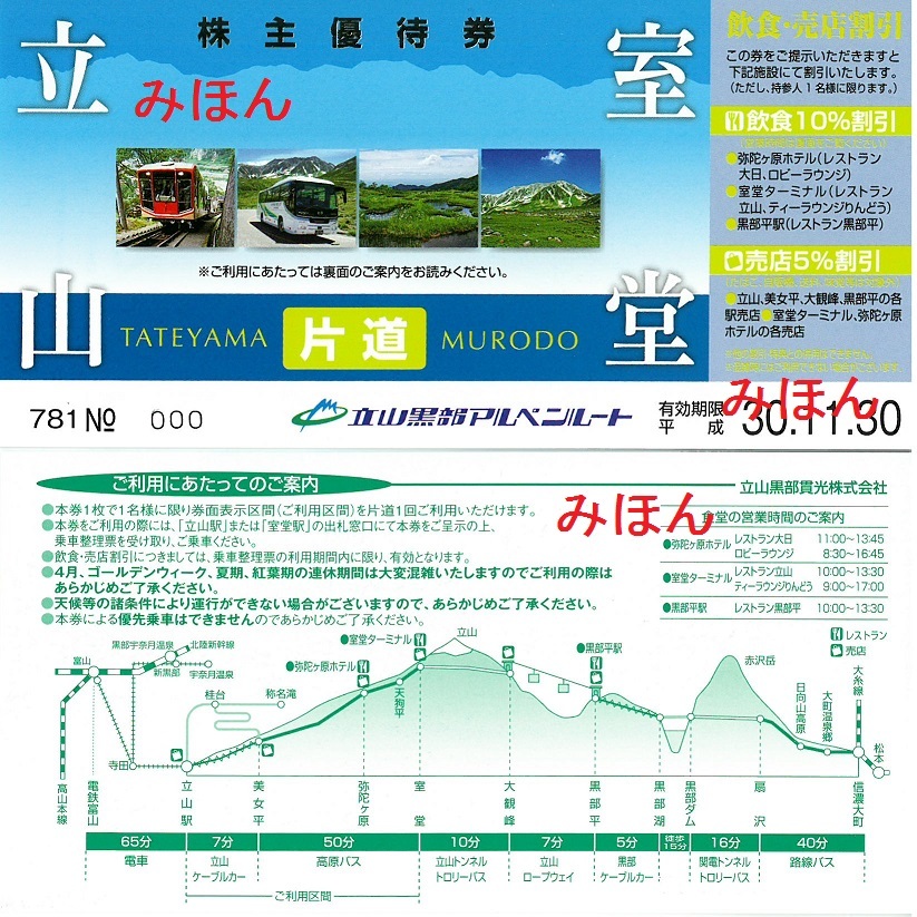 立山黒部アルペンルート 立山黒部貫光株式会社 株主優待券 - その他