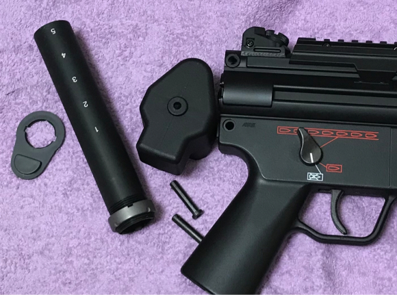 東京マルイ MP5K hcにM4用ストックを付ける : Black Fantom