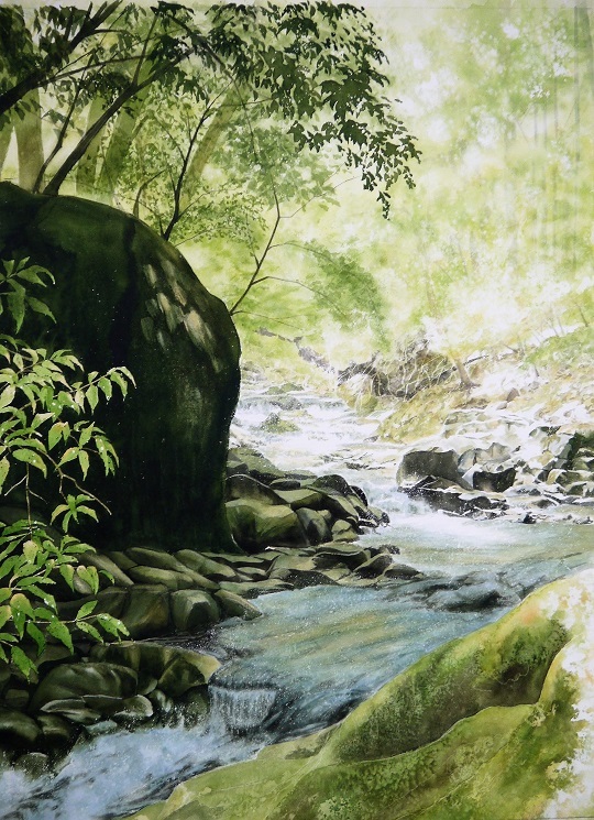 【限定製作】 滑川渓谷20号…題名迷い中(笑) 小林啓子水彩画の部屋 : 絵画
