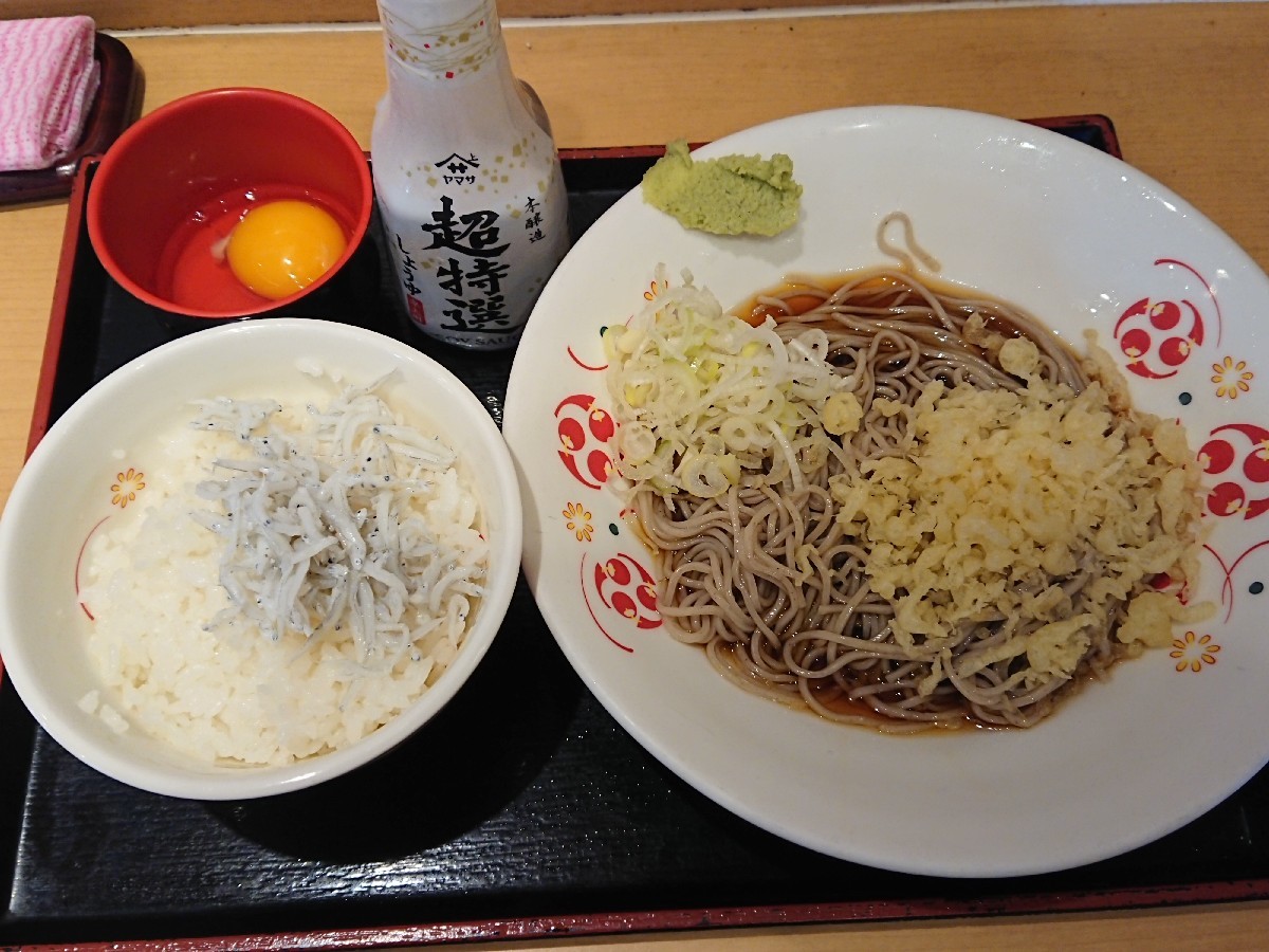 6/1 生蕎麦いろり庵きらく しらす卵かけご飯朝食セット¥420_b0042308_18361687.jpg