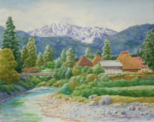 田舎の素朴な風景を透明水彩で描いています 長野 : 日本の