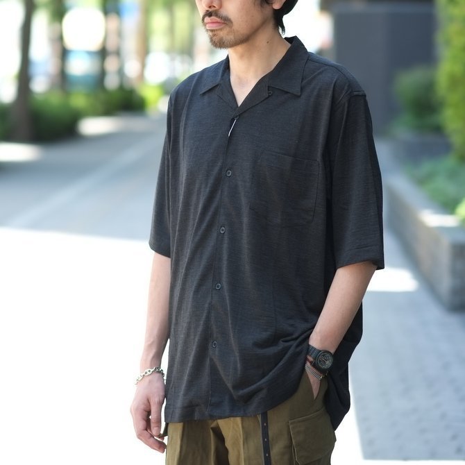 COMOLI 18SS ウール天竺半袖シャツ NAVY 2